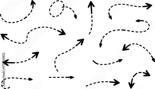A collection of dashed arrow icons pointing in various directions on a white background.