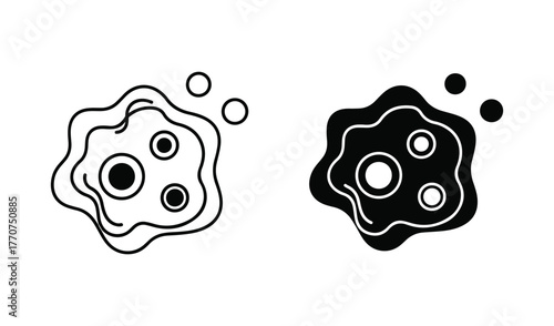 Two stylized amoeba illustrations one outline and one solid black