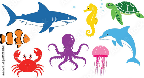 Vibrant collection of diverse marine life swimming in clear blue water