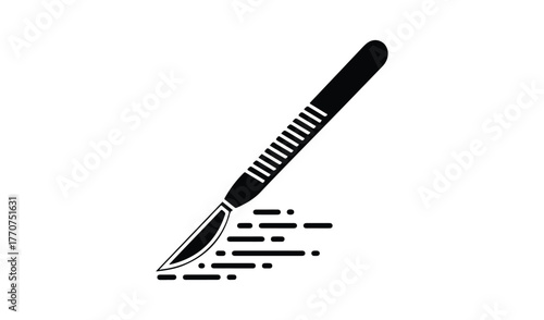 Black silhouette of a surgical scalpel with a sharp blade