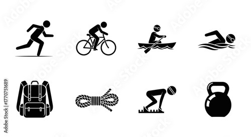 Vector  illustration featuring various sports and fitness activities including running cycling swimming and more 90