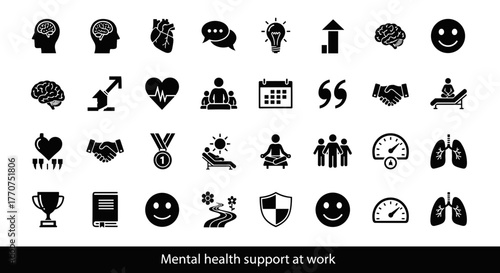 Vector  collection of diverse silhouette icons representing mental health and well being concepts and ideas