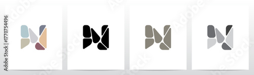 Pebbles Small Rock Flat Color Letter Initial Logo Design N