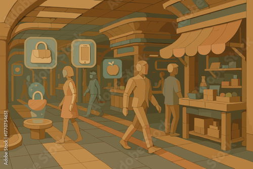 Neon symmetry vector no shopping exploring captions icon holographic surfaces glowing futuristic