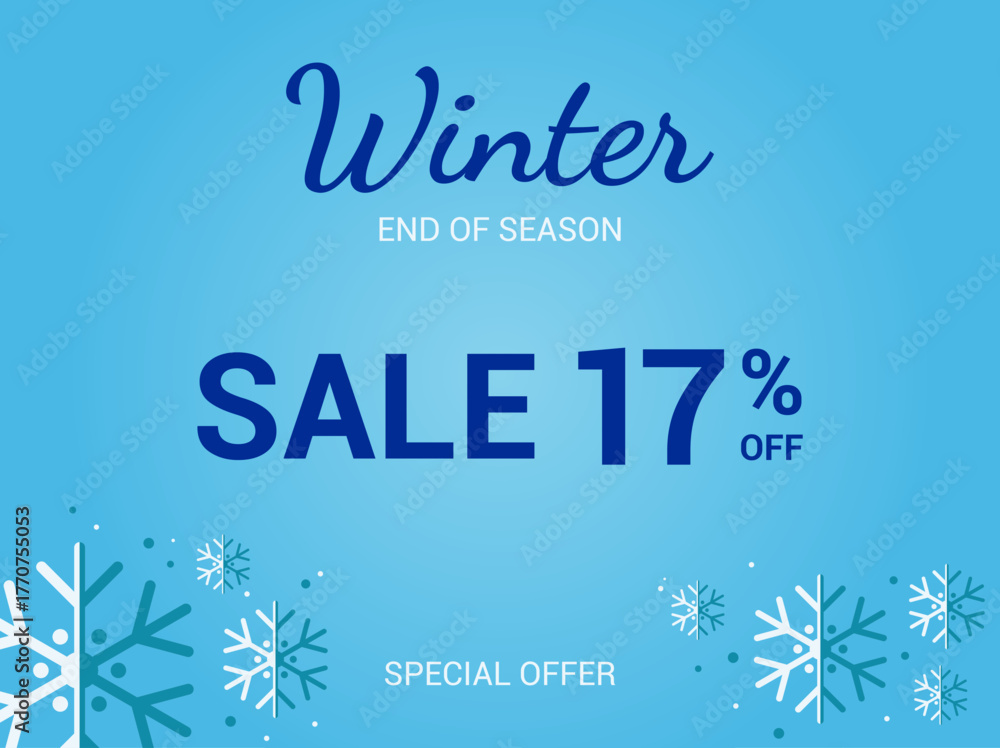 Naklejka premium 17% off sale banner. Seventeen percent special offer. Winter sale banner. Winter End of Season Sale Background Design. Vector Template for advertising, web and social media.