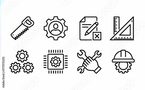 Construction and Engineering Outline Icons Set for Website and App Design with Tools and Technical Symbols