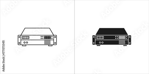 Outline and solid style icon of a network server