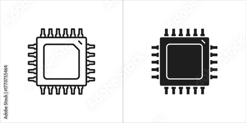 Microchip icon in line and glyph style for web design