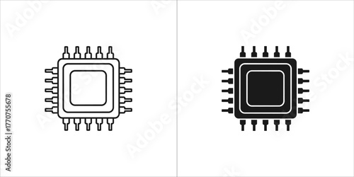 Central processing unit icon, cpu microchip vector illustration