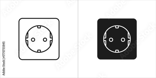 Black and white electric socket icon, simple vector illustration