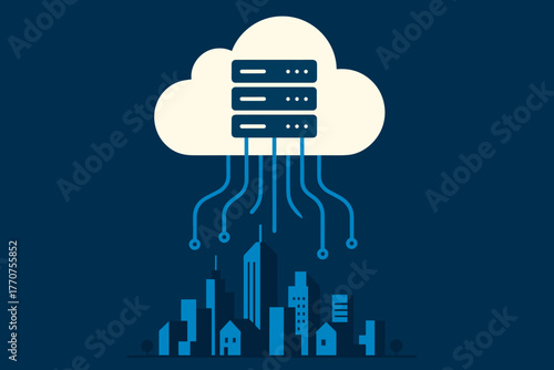 Any vector bold cohesive no city cloud connected full futuristic servers geometry