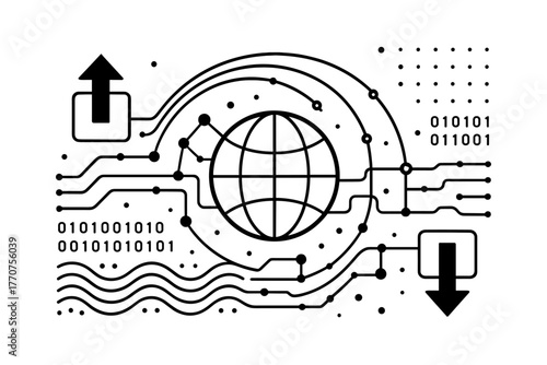 Vector icon global patterns structured exchange lines transfer links balanced background palette