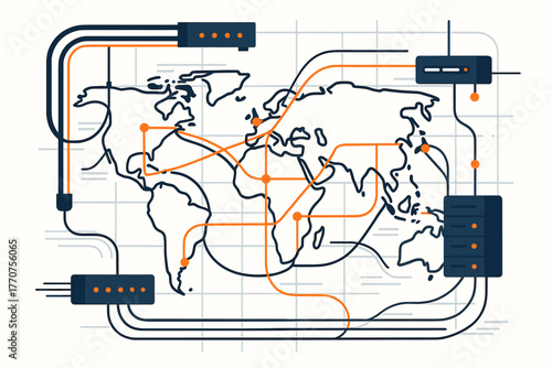 Vector hubs intersections illustration cables internet white map clean balanced paths infrastructure