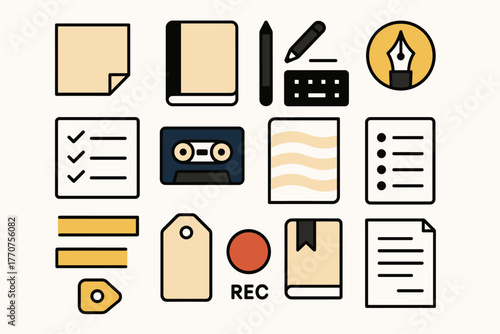 Composition minimalist pen icon taking recorded concept vector bullet note symbols geometric