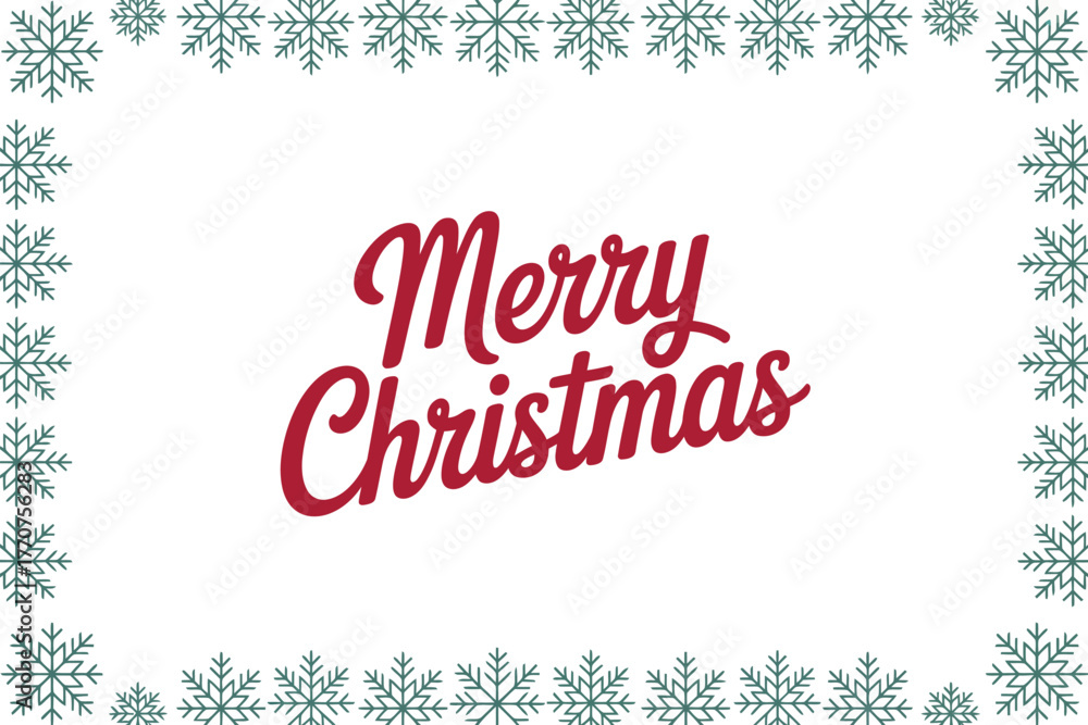 Fototapeta premium Merry Christmas greeting with snowflake border