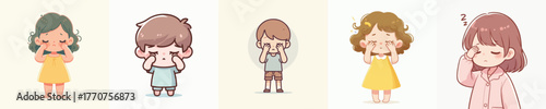 vector of a children rubbing his sore eyes