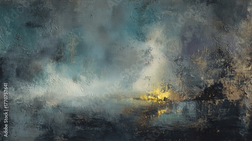 Abstract painting evoking winter melancholy with textured cold hues