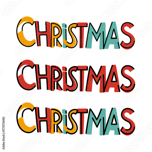 Simple cheerful linear graphic vector lettering Christmas