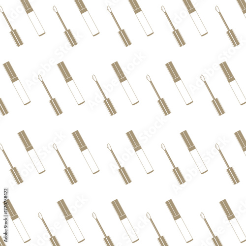 Seamless pattern cosmetics. liquid lipstick. Outline vector art