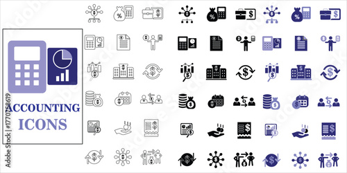 accounting isons set. accountant, budget, money management, money flow, financial statement and more. simple complette vector illustration