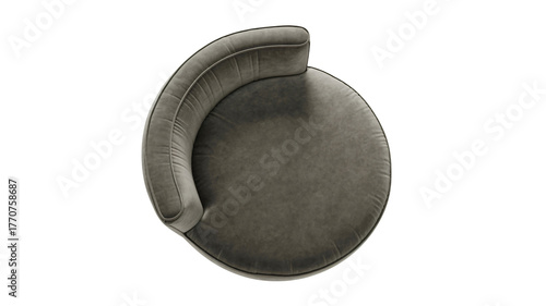 Luxurious modern grey velvet armchair, top down view, offering ultimate comfort and elegant design for contemporary living spaces and commercial interiors.