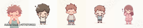 vector of a children rubbing his sore eyes