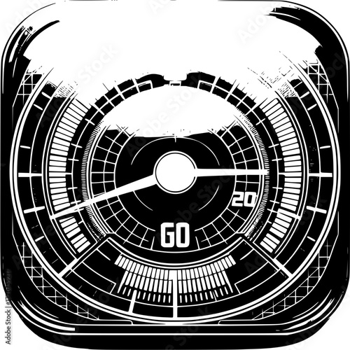 Speedometer at Sixty: A striking monochrome graphic of a classic speedometer, its needle firmly set at sixty, conveying a sense of rapid movement and precision. 