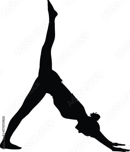 Silhouette of a woman performing a yoga pose, isolated on white background.