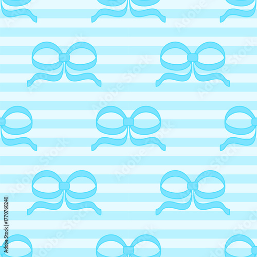 Seamless Blue Bow Ribbon Pattern Background. Cute. Decorative. Vector Illustration