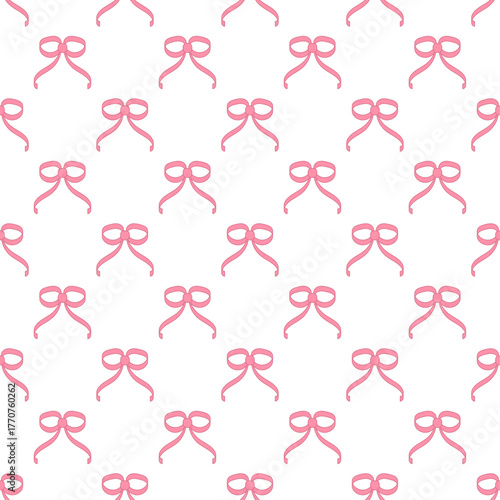 Seamless Pink Bow Ribbon Pattern Background. Cute. Decorative. Vector Illustration