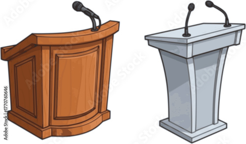 Podium of tribune cartoon vector illustration on white background . Rostrum and podium set icon.Isolated vector illustration icon tribune with microphone.