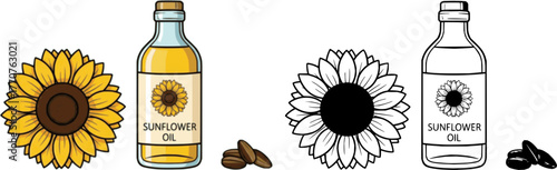 Sunflower oil isolated vector illustration on white background . Vector cartoon set icon bottle of oil. Isolated cartoon set icon sunflower product.
