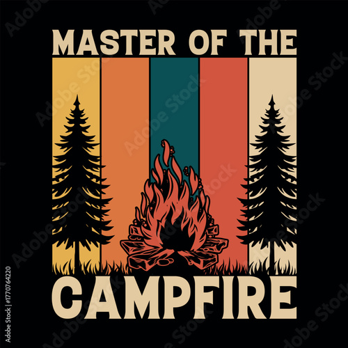 Master of the campfire retro sunset trees and fire design