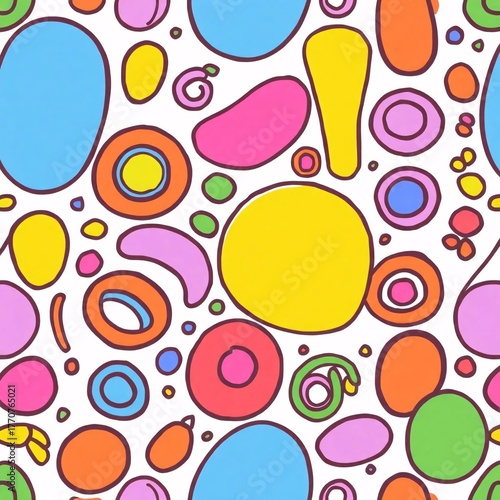 Abstract Bubbles: A vibrant and playful collection of colorful, organic shapes and patterns fills the frame, with an animated, joyful composition.