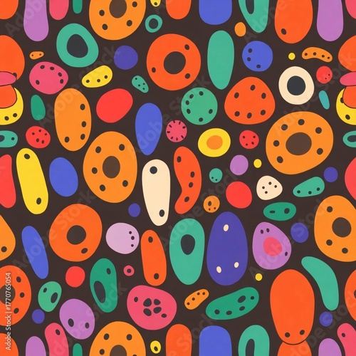 Abstract Organic Shapes: A vibrant composition of colorful, abstract organic shapes creates a dynamic and visually stimulating pattern. 