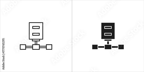 Black server icon, data storage and network connection concept