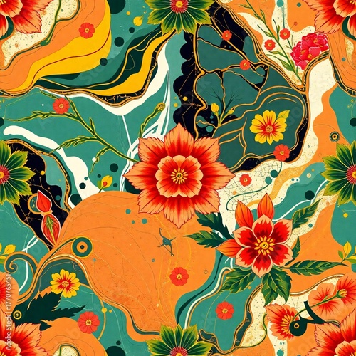 Floral Symphony: A vibrant floral design with a kaleidoscope of colors, showcasing a dynamic interplay of patterns and forms, inviting viewers into an experience of artistic beauty and visual appeal.