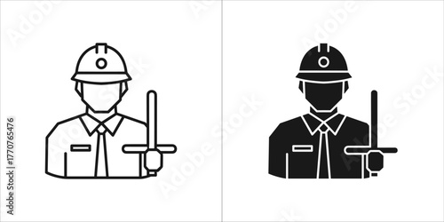 Construction worker icon, in outline and glyph style design