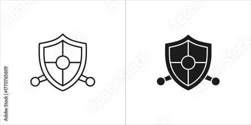 Shield with crossed swords icon, security and protection concept