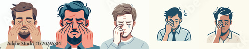 vector of a man rubbing his sore eyes