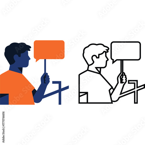 Person Holding a Sign Illustration protest demonstration activism message speech bubble communication man vector
