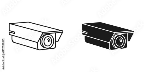 Cctv camera icon in line and glyph style for security system