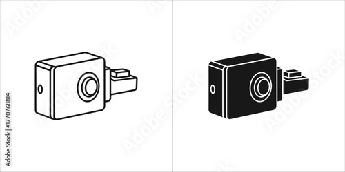 Black and white set icon of a solenoid valve