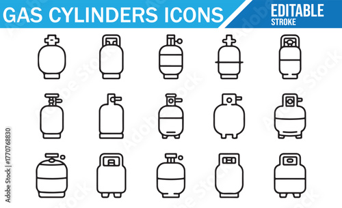 Medical and industrial gas tanks — outline symbols for oxygen, helium, nitrogen