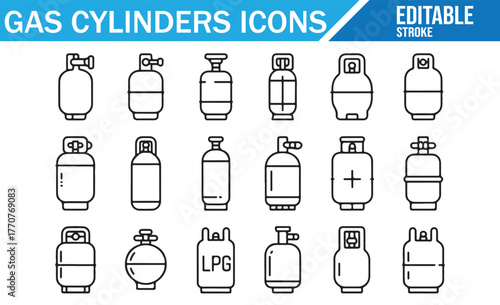 Compressed gas containers — modern stroke icons pack for safety manuals and signage