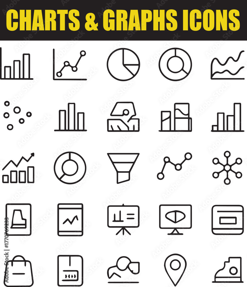 Fototapeta premium Minimalist Charts and Graphs Line Icon Set for Data Visualization and Analytics,