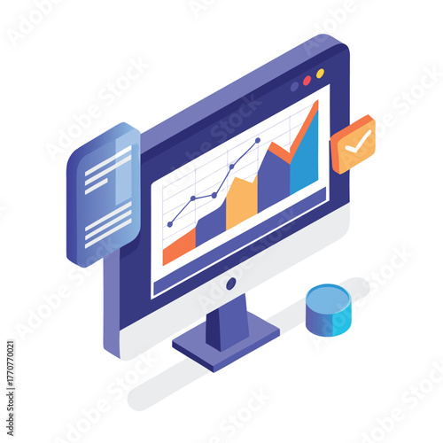 3d business graph and chart vector illustration icon