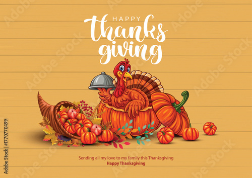 Happy thanksgiving greeting design with autumn leaves. dark wooden background abstract vector illustration design