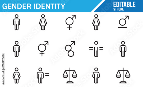 Educational gender identity icon pack — inclusive LGBTQ symbols in modern outline stroke