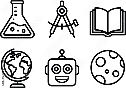 Science and Education Icons A Minimalist Black and White Line Art Collection